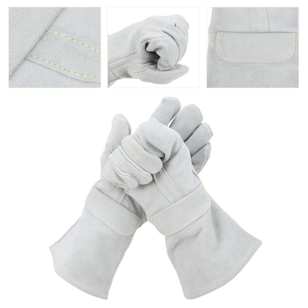 Pair Welding Glove Full Palm Wearproof Heat Resistant Hand Protector Cow Leather Gray for Cutting