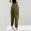 Women's Fashionable Drawstring With Flip Pocket Solid Color Captcha Pants Work Pants