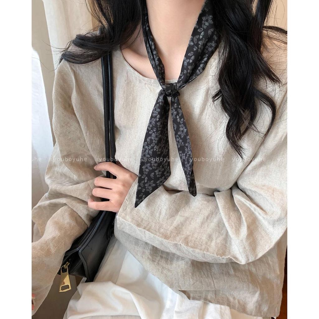 Korean Polka Dot Silk Scarf: Black & White Long Ribbon for Women