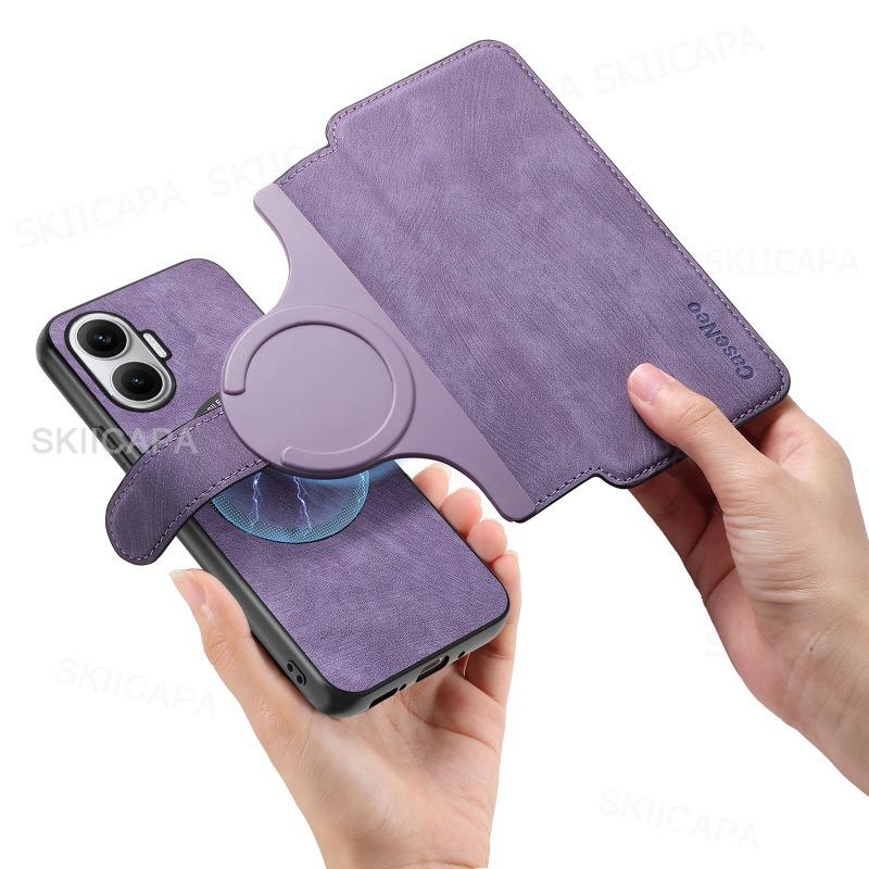 

для шкіряного чохла-книжки Magsafe для POCO F7, знімний магнітний гаманець-картхолдер, чохол-сумка для телефону для Xiaomi Redmi Turbo 4Pro for POCO F7 фіолетовий