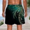 Men Plus Size Green Black Printed Beach Shorts Drawstring Waist Side Pockets Straight Leg