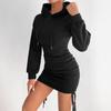 Autumn 2024 Ruffle Hooded Sweatshirt Dress with Side Drawstring for Women