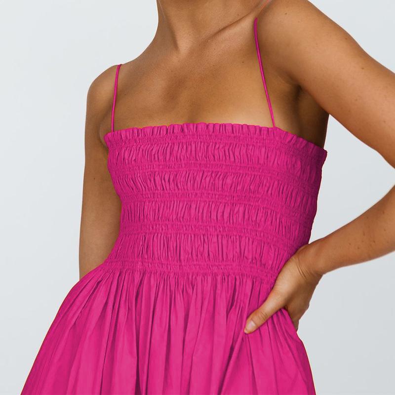 

FD1196 Summer 2025 Women s High Waist Spaghetti Strap Cotton Linen Dress - Fashionable & Elegant Medium рожевий червоний колір
