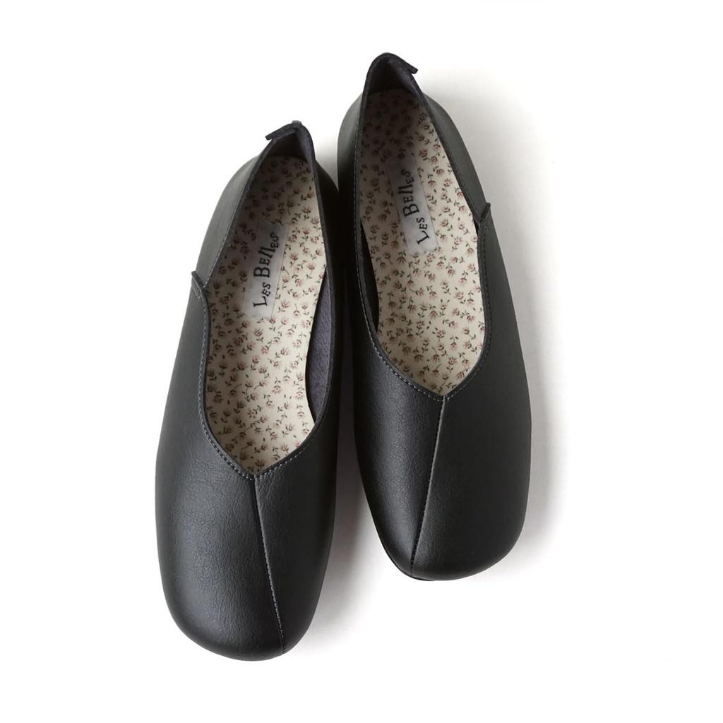 Belle & Sofa - Comfortable Ballet Flats, Women's Flats, Slip-Ons, Comfortable, Vegan Leather, Made in Japan, TULIP (Black, 24.0 cm)