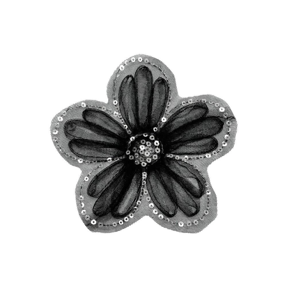 Flower Bead Organza Floral Patch Corsage 3D Organza Applique  Clothing DIY Accessories чёрный