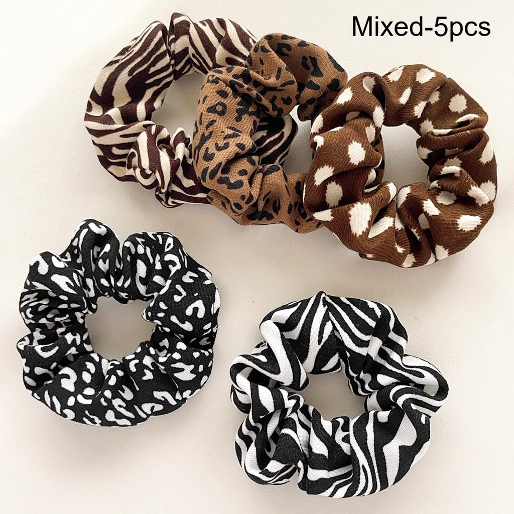 5pcs Retro Hair Scrunchies Leopard Print Cow Spot Polka Dot Pattern Elastic Hair Ties Hair Accessories Hairband Elegant Hairband