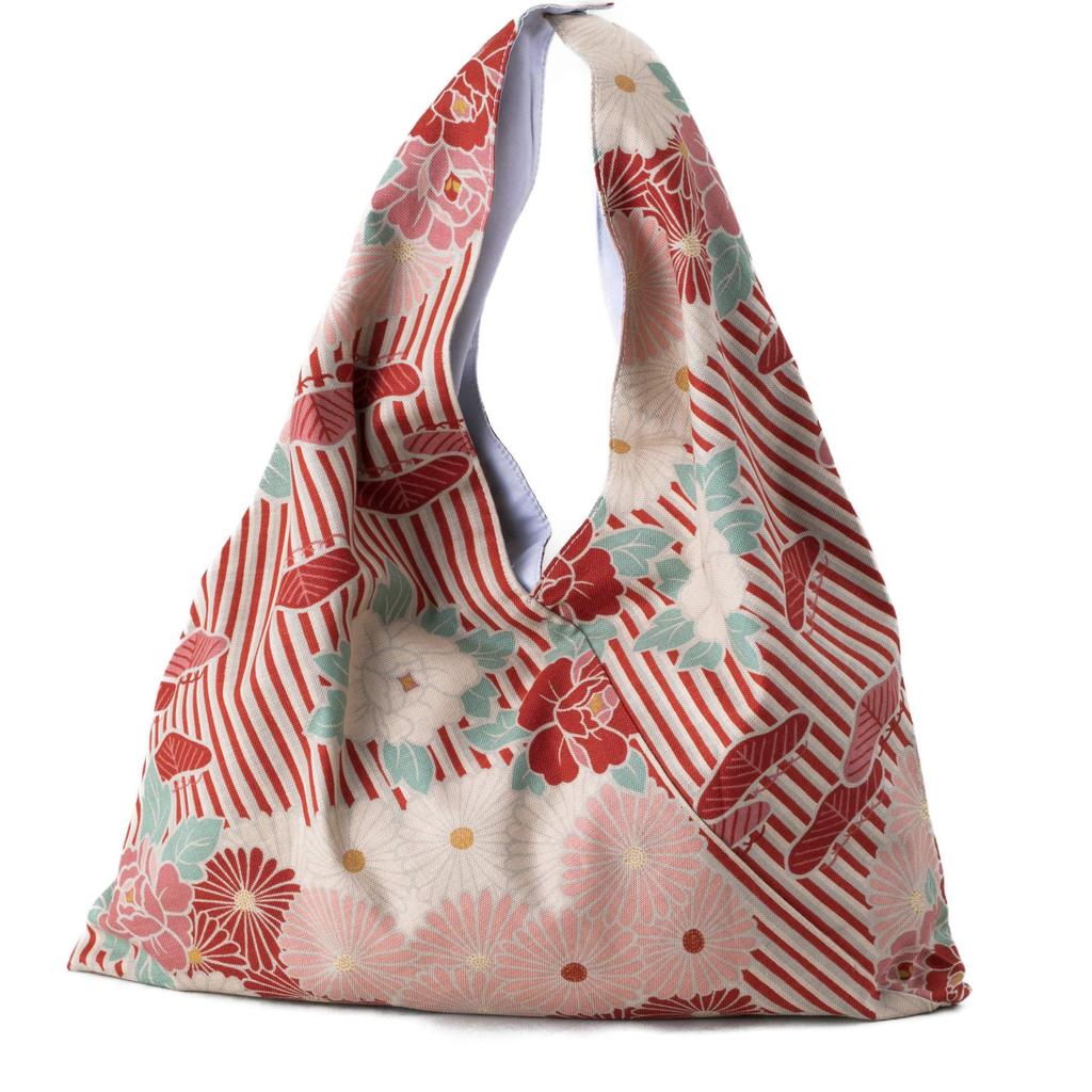 Japanese Pattern Furoshiki Bag Flower Eco Sub Tote In Kimono Yukata Respect for the Aged Birthday Gift [Noren] (East Bag/Retro - Red) Bag, Bag,