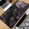 Moody Black Bird Purple Flower Large Extended Mouse Pad Non Slip Rubber Base Stitched Edge Hd Print For Gaming Work Station