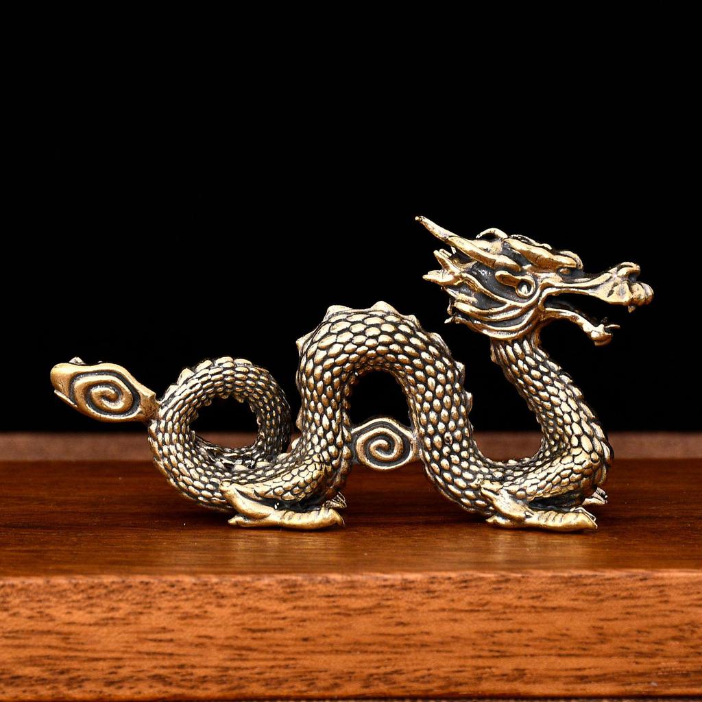 Auspicious Brass Dragon Zodiac Tea Pet - Flying Dragon Copper Figurine