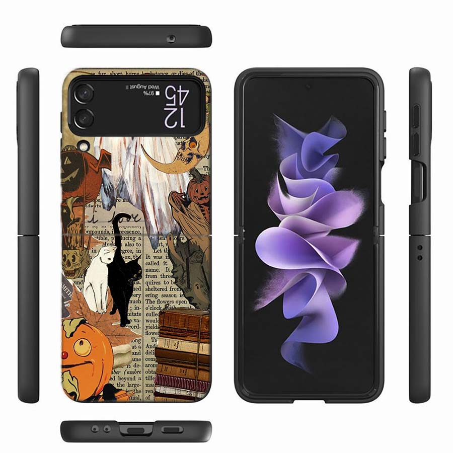 Halloween Fall Art Witch Cat Phone Case For Samsung Z Flip 6 7 5G Z Flip 5 Galaxy Z Flip 3 4 5G ZFlip Shockproof Hard Cover TPU