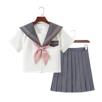 TUAHOUS Sailor Uniform Cosplay Authentic Uniform with Three Grayish Kanto Open Pleated Cute School School British Junior High School Cultural Costume