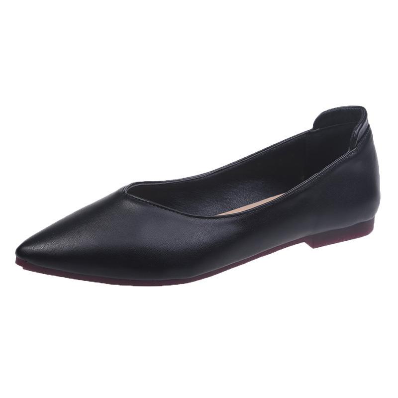 Work shoes women's black soft leather comfortable small leather shoes women's V-mouth pointed flat sole shoes women's professional work women's sh