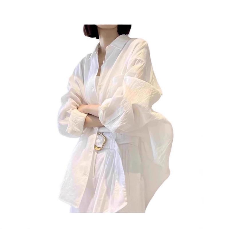 Wit Ademend Katoen en Linnen Zonwerend Shirt met Lange Mouwen voor Dames Zomer Dun Lui Stijl Los Casual Veelzijdig Topje