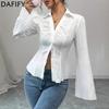 Camicette e camicie con collo a polo a maniche lunghe con stampa tinta unita primavera autunno moda casual da donna