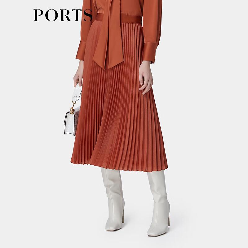 Ports Brick Red Taupe Pleated Midi Skirt
