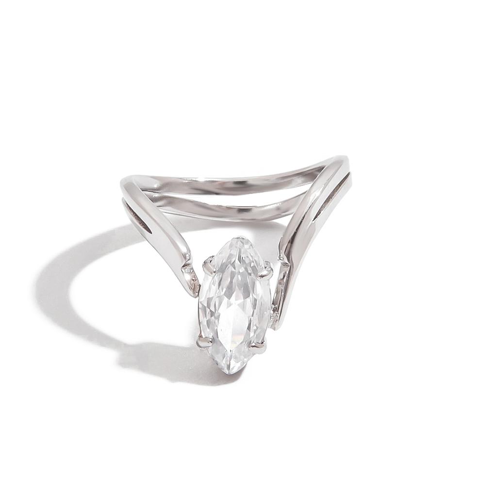 Yori 18K PVD Plated Stainless Steel Texture Geometric Cubic Zirconia Ring for Women Individualistic Sleek Metal Adjustable Jewel