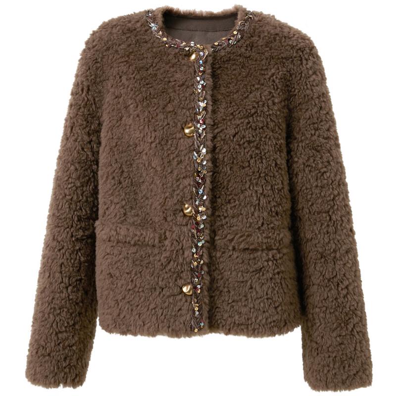 Sancai 2025 Winter Wool Blend Fur Coat