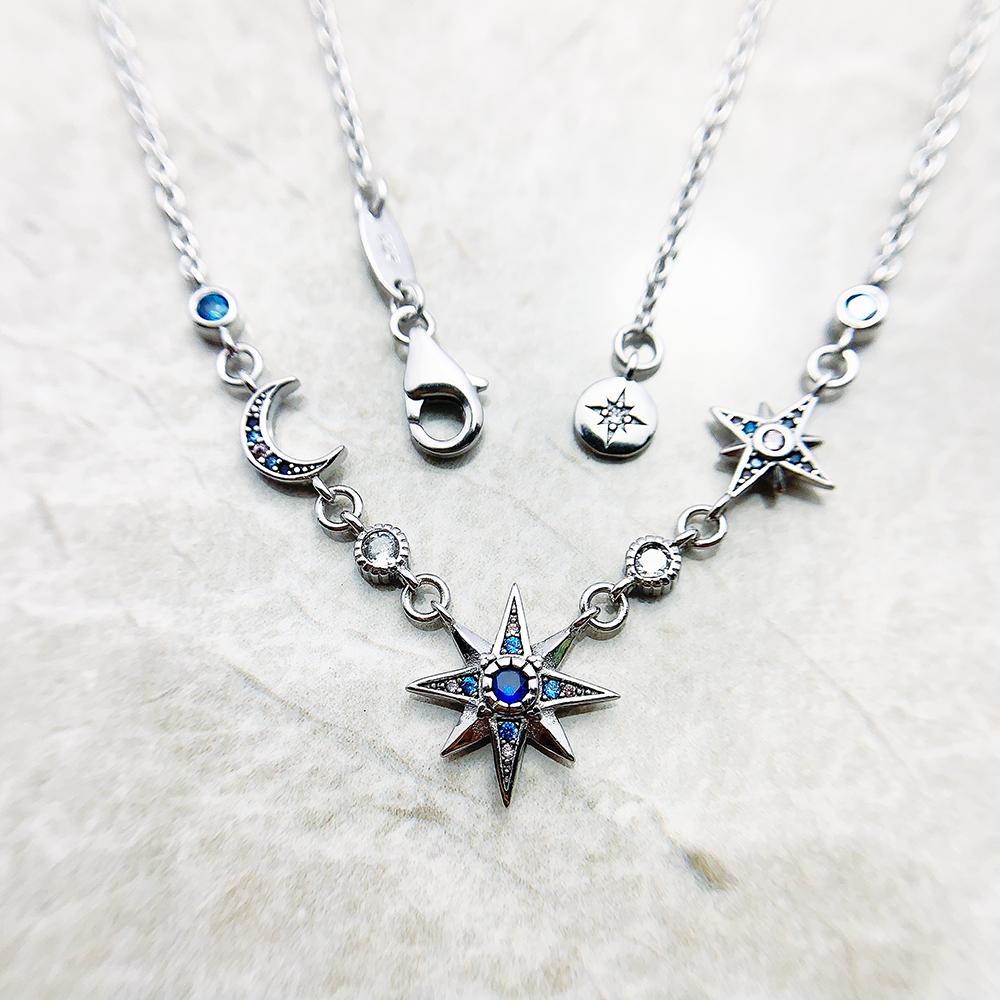 Collana Stella e Luna Reale Nuova Collezione Primavera Catena a Maglie Raffinata Gioielleria Europa Argento Sterling 925 Bijoux Alla Moda Regalo Per Donne