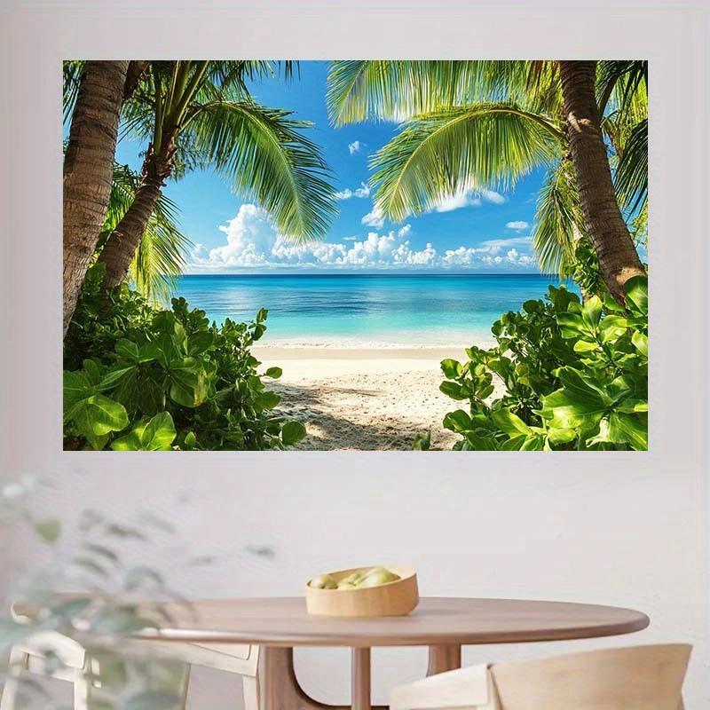 A photography background cloth showcasing the tropical beach scenery is suitable for a summer-themed party banner