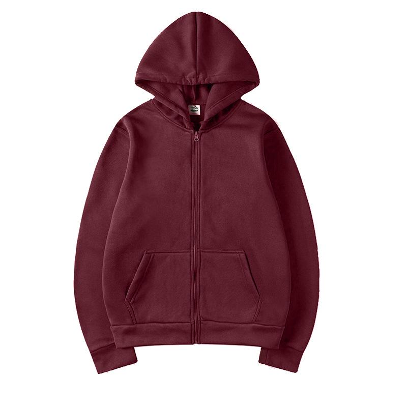 European & American Style Unisex Hooded Cardigan Sweatshirt - Solid Color, Loose Fit, Zipper, Autumn/Winter