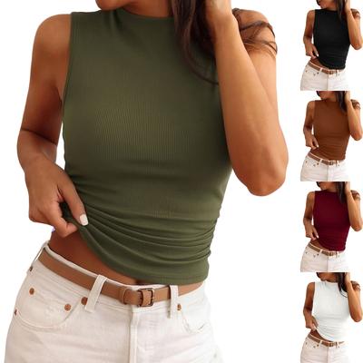 Women Sleeveless Slim Fit High Neck Top Ribbed Knit Stretchy Casual Basic Tank Shirt for Summer Layering