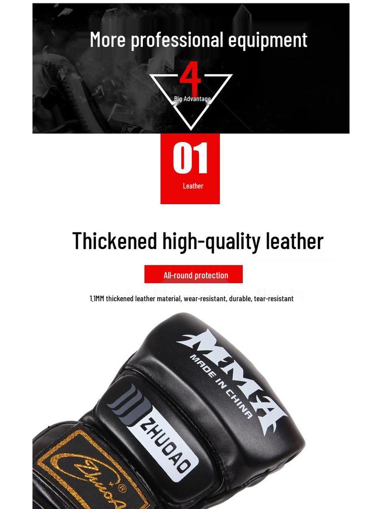MMA & Sanda Fingerless Boxing Gloves for Adults & Kids - Half-Finger Design