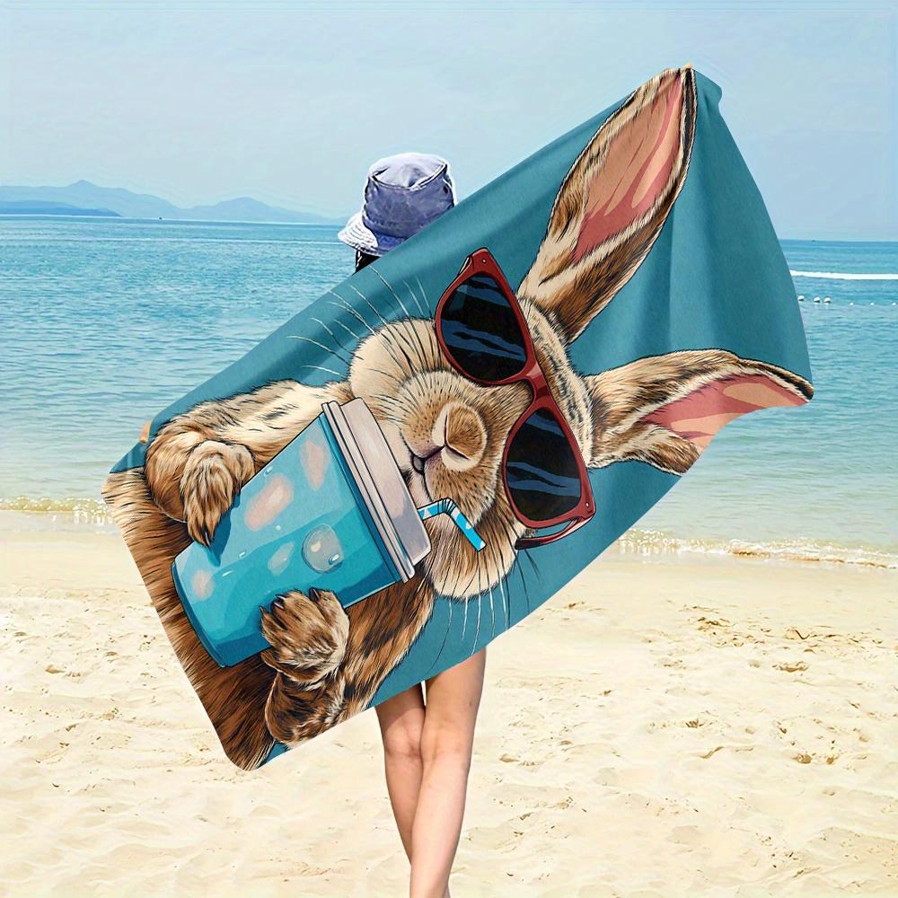 1 Stück 2D Flaches Cooles Modebrillen Hasendruck Strandtuch Weich Starke Wasseraufnahme Mehrzweckhandtuch Für Strandurlaub Poo