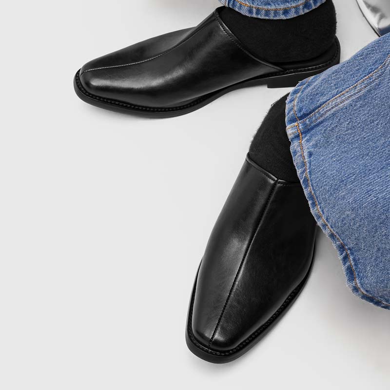 Plus Size 45 46 Backless Mules Men'S Leather Mule Slippers Summer Open-Back Loafers Casual Shoes For Man Luxury Slides Sandals