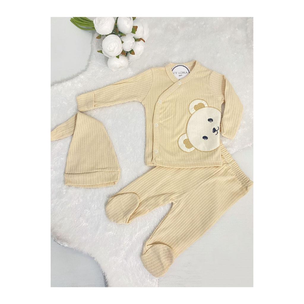 Baby Boy Teddy Bear Detailed 3-piece Hospital Discharge Set Newborn Outfit 0-3 Months 50-56cm Organic Cotton