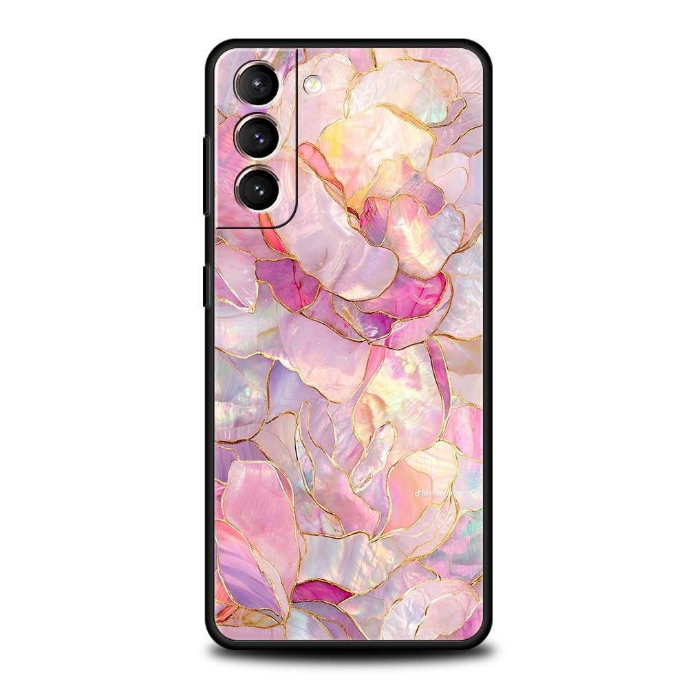 Phone Case For Samsung Galaxy S25 Edge S24 S23 S22 S21 Ultra S20 FE 5G S10 S10E S9 Plus Soft TPU Cover Fashion Gold Pink Marble