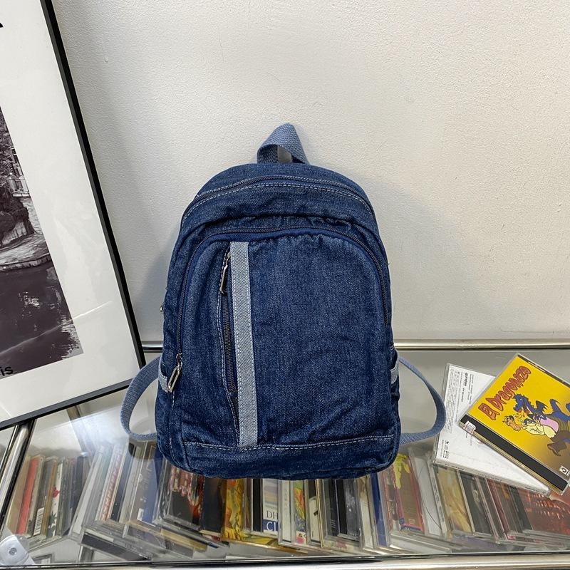 Washed Denim Literary Small Backpack Female Fashion Student Schoolbag Simple Canvas Travel Small Backpack Female