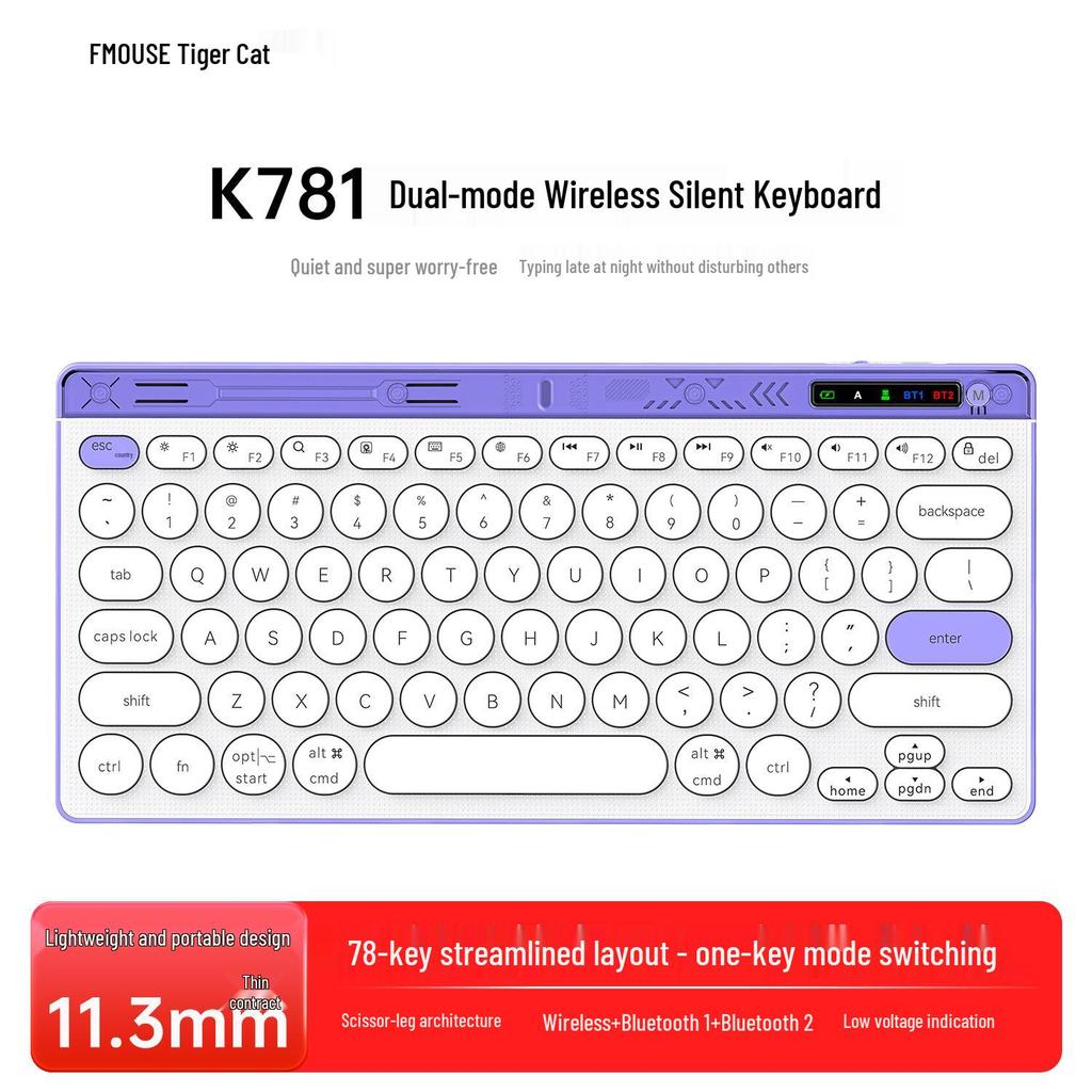 Rechargeable Universal Wireless Bluetooth Scissor-Switch Keyboard for Laptop, Desktop, Tablet, and Phone