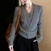 Zuose V-Neck Mesh-Paneled Knit Top