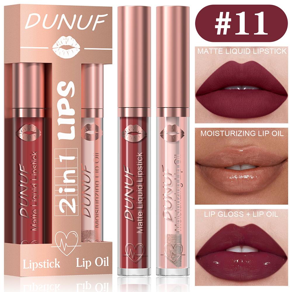 2 in 1 Lip Gloss Set Lip Oil Make-up for Women Waterproof Long Lasting Cosmetics Korean Makeup Sexy Red Matte Lipstick Lip Tint