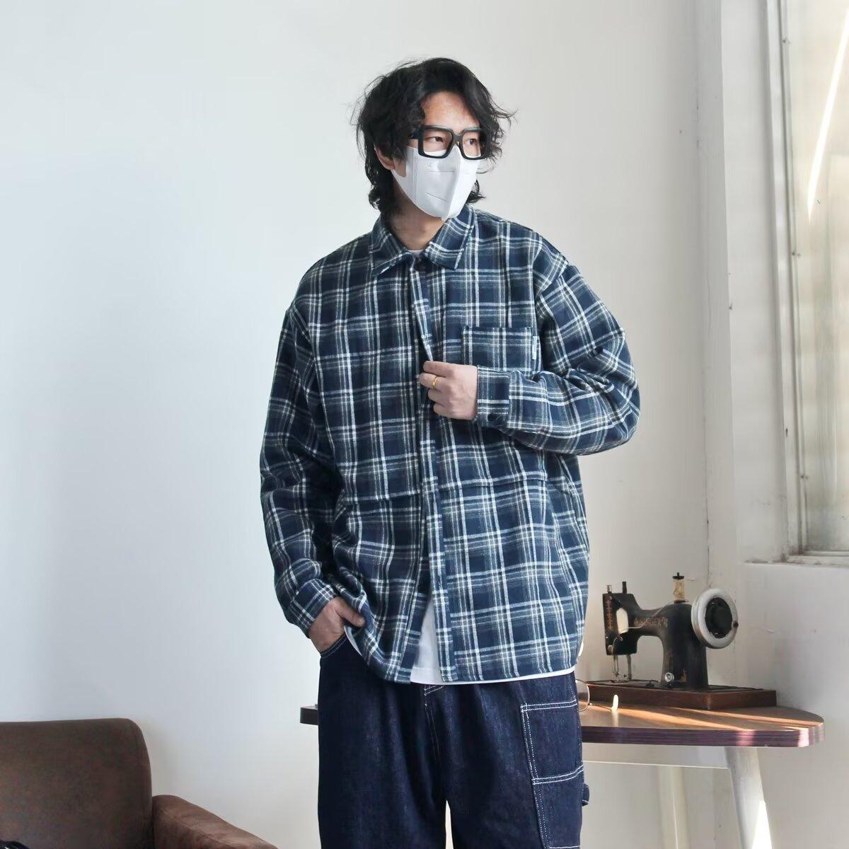 

Мужская одежда серии B Dong Ri, осенне-зимняя, толстая, теплая, винтажная, клетчатая, флисовая, утолщенная, повседневная, парная рубашка с начесом 2XL темно-синий