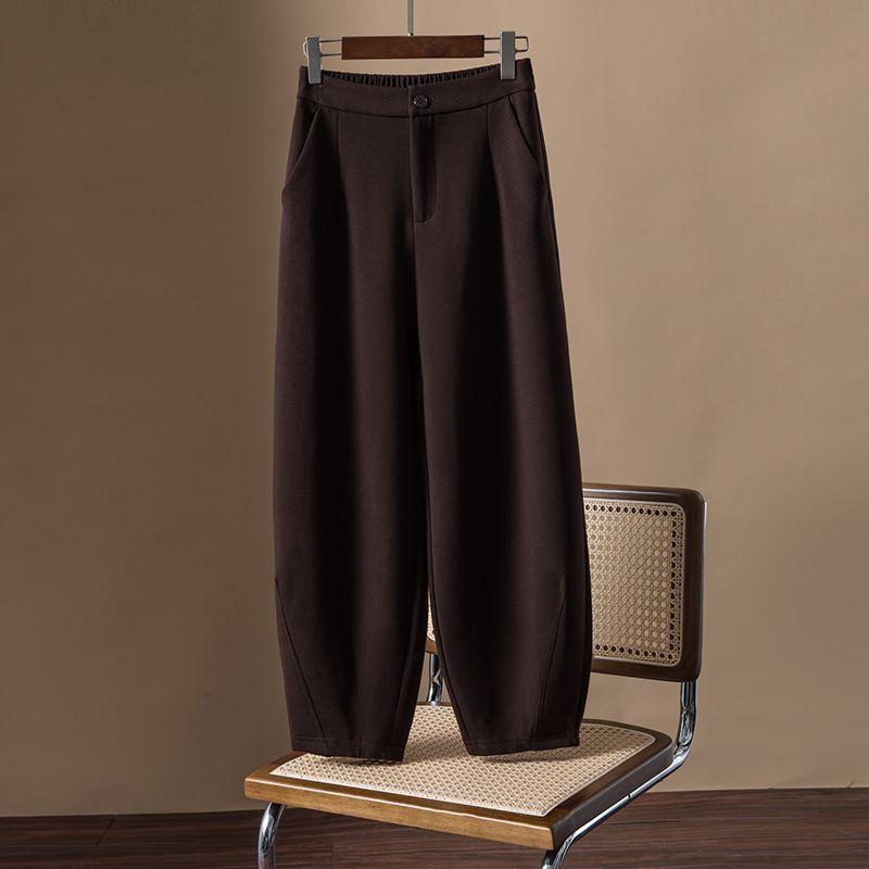 Autumn Winter New Women's Fleece Lined Harem Pants High Waist Loose Cropped Slim Fit Business Casual Suit Trousers