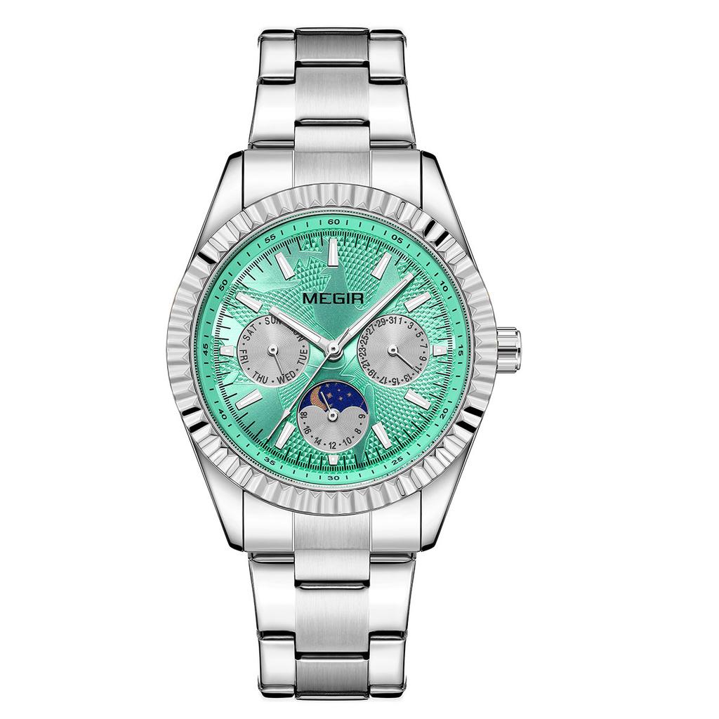 Men's Quartz Watches Stainless Steel Strap Couple Bracelets Wristwatch with Day Date 24-Hour Moon Phase Function Relogio Womens Watch