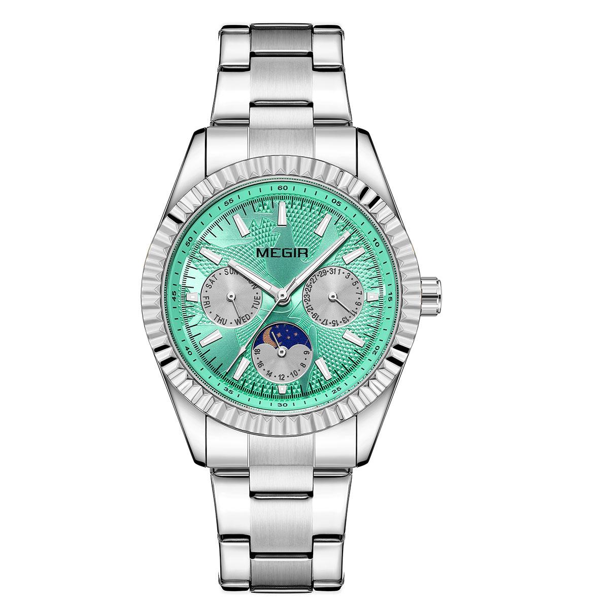 

Мужские кварцевые часы Ремешок из нержавеющей стали Парные браслеты Наручные часы с индикацией дня недели, даты, 24-часовой и лунной фазы Relogio Женские часы озеро синий