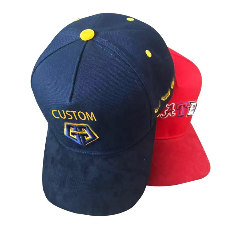 Manufacturer Polyester 3D Puff Embroidery Curved Brim Snapback Baseball Cap Structured Suede Custom 5 Panel Hats Embroidery
