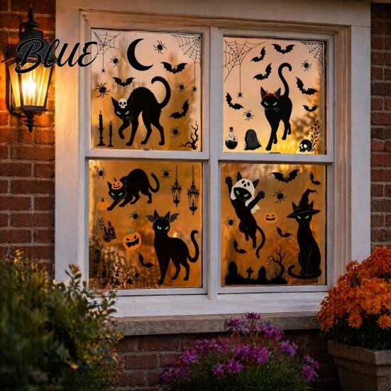 No Residue Holiday Decorations 6 Sheets/Set Black Cat Window Stickers Adhesive Free Static Clings Halloween Clings Bat Pumpkin Spider Web Decals for