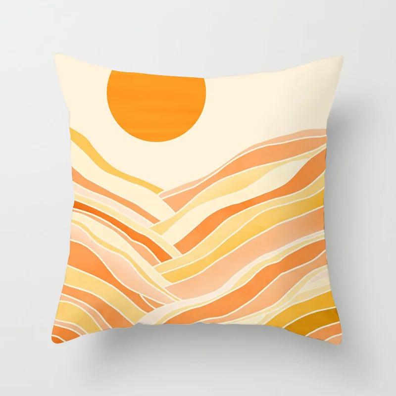 Modern Abstract Throw Pillow Cover Geometric Round Line Sunset Cushion  Home Sofa Chair