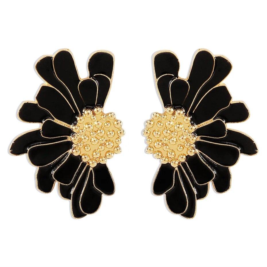 

Бохо красочные большие лепестки цветка нерегулярные серьги-гвоздики для женщин модные украшения для ушей аксессуары чёрный