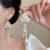 Orecchini Pendenti Fiore Nappa Ago d'Argento Diamante e Perla - Moda Francese, Lusso di Alta Gamma Design di Nicchia