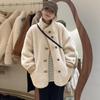 Women's Lambswool Stand Collar Coat, Loose Fit, Fur Integrated, Petite 2025, New Warm Winter Style