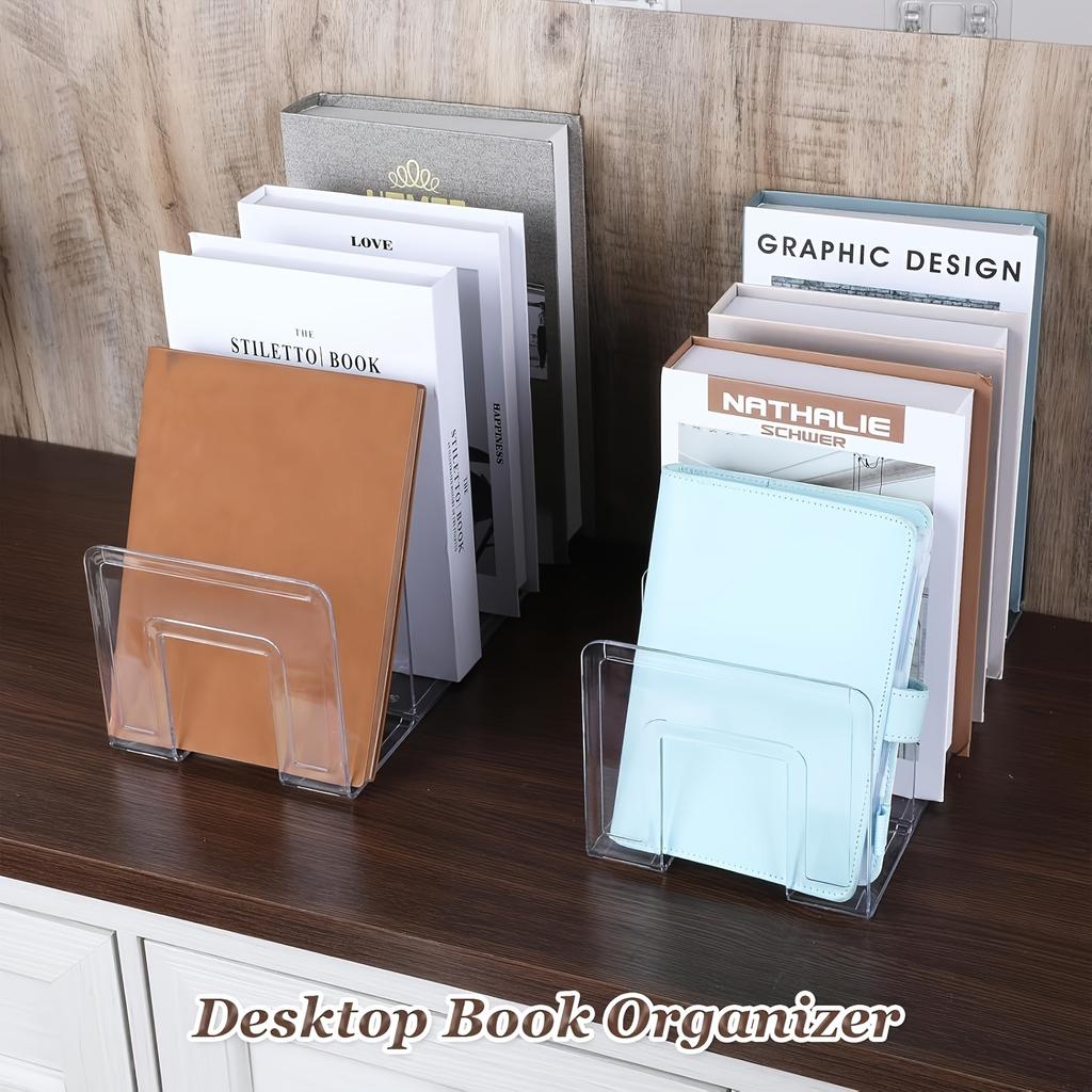 Transparent Acrylic Material Book Stand, Desktop Storage Rack, Student Dormitory Book Storage, Four Grid Partition Storage Rack
