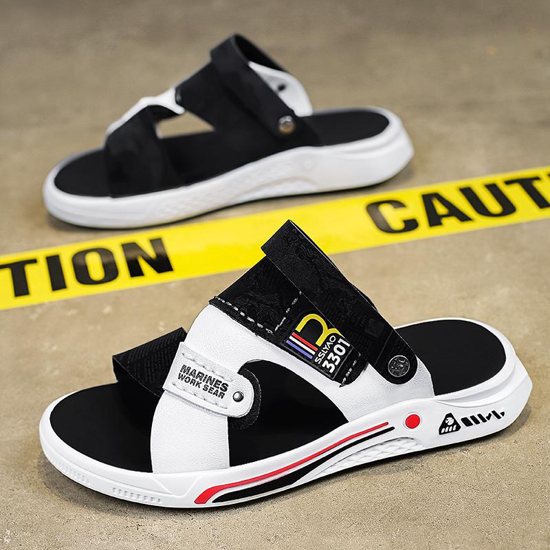 

Мужские сандалии шлепанцы кожаные повседневные уличные пляжные слайды 2025 лето мужская обувь 2 носить вьетнамки для ходьбы рыбацкие 38 чёрный