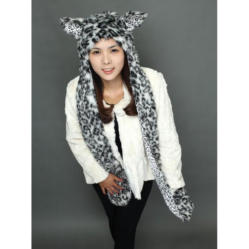Faux Fur Fox Hat With Ears Scarf Gloves Combo Cute Cartoon Winter Warm Headwear Adults
