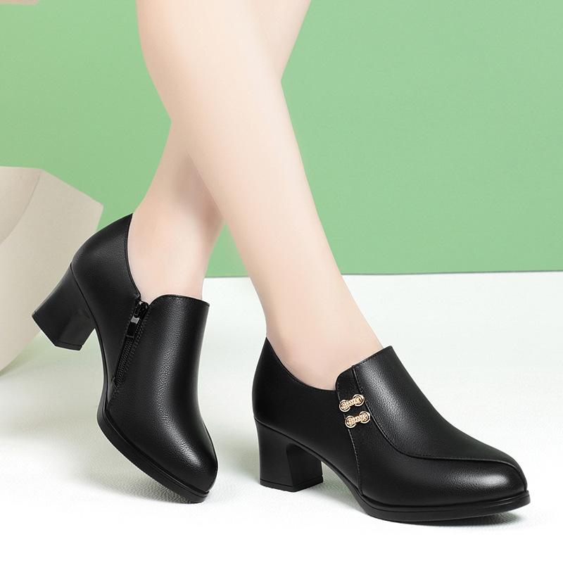 Size 41 Elegant Deep Mouth Soft Leather Shoes Women Thick Bottom Platform Pumps 2025Autumn Comfort Women Thick High Heels Shoes