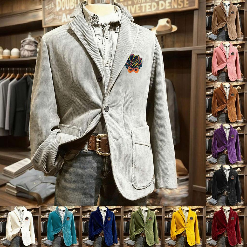 Jachetă Cardigan cu Buzunar din Catifea Imprimată pentru Bărbați Costum Casual pentru Bărbați