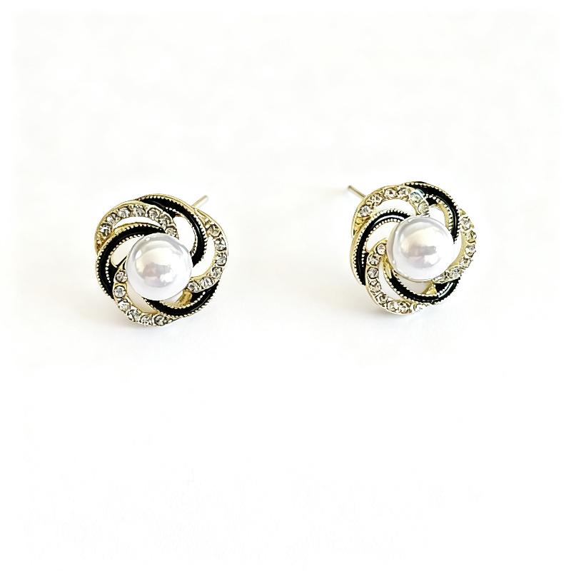 

Unique Red White Color Imitation Pearl Rotate Flower Stud Earrings for Women Korean Jewelry Pendientes чорний
